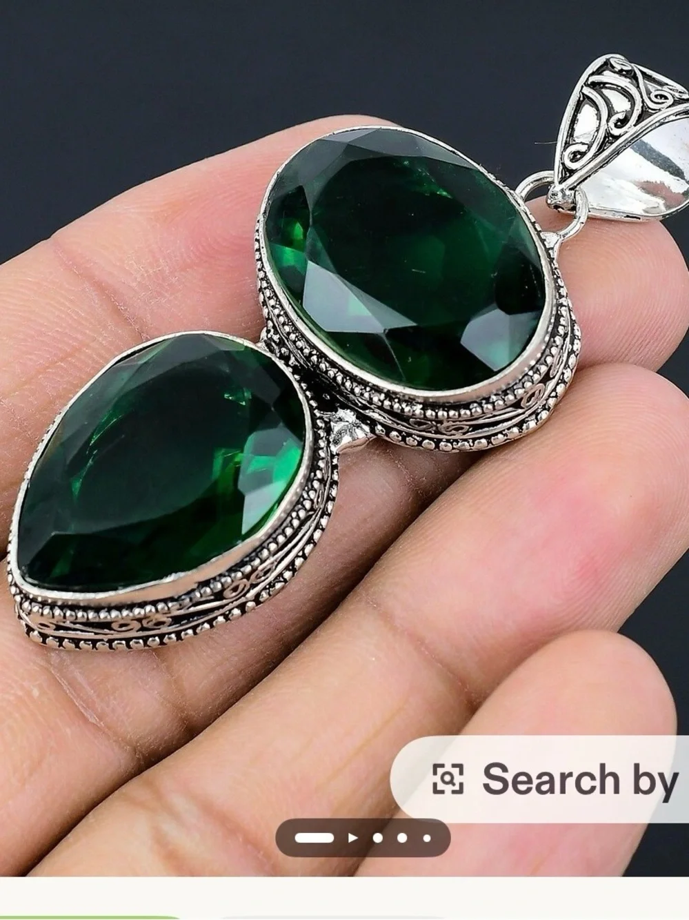 Sterling Silver Labradorite Bracelet & pendant w garnet & green diopside pendant - Picture 15 of 15